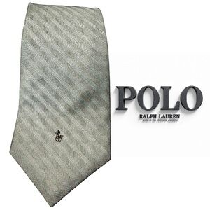 Vintage Polo Ralph Lauren Men’s Gray Striped Neck Tie Pony Logo 4”x57 💯 Silk